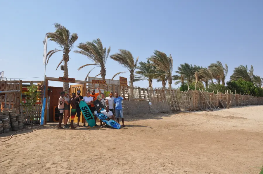 KiteMood kite school base on the beach among palm trees in Marsa Alam